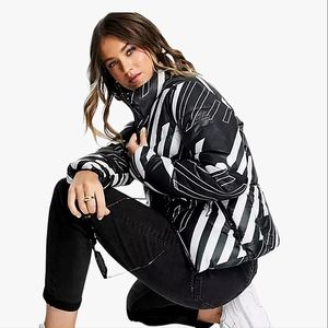 Superdry Women's Black AOP Sportstyle Statement Puffer Winter Jacket Sz 12